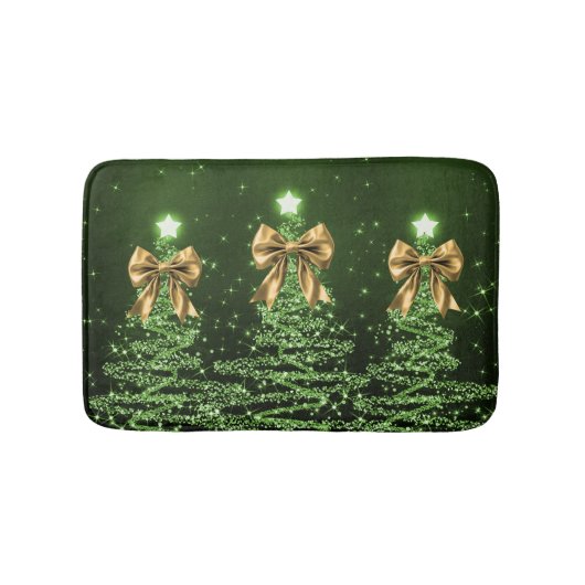 Christmas Sparkling Trees Green Faux Gold Bow Badmat (Voorkant)