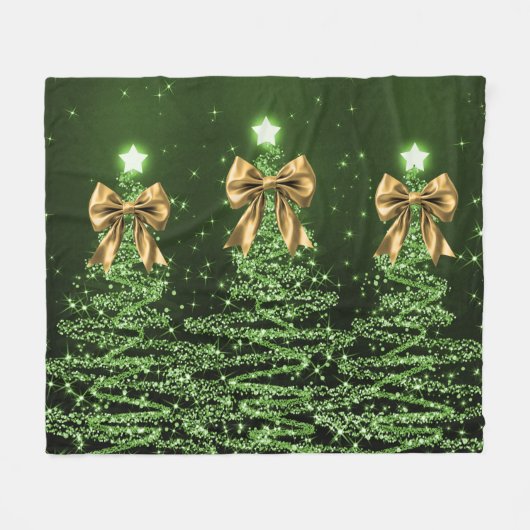 Christmas Sparkling Trees Green Faux Gold Bow  Fleece Deken (Voorkant (Horizontaal))