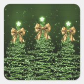 Christmas Sparkling Trees Green Faux Gold Bow  Vierkante Sticker (Voorkant)