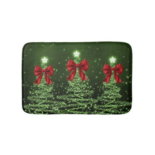 Christmas Sparkling Trees Green Faux Red Bow Badmat (Voorkant)