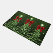 Christmas Sparkling Trees Green Faux Red Bow Deurmat (Schuin)