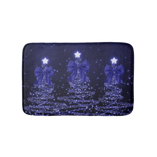 Christmas Sparkling Trees Navy Blue Faux Bow  Badmat (Voorkant)
