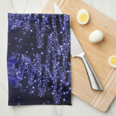 Christmas Sparkling Trees Navy Blue Faux Bow  Theedoek (Quarter Fold)