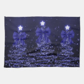 Christmas Sparkling Trees Navy Blue Faux Bow  Theedoek (Horizontaal)