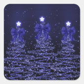 Christmas Sparkling Trees Navy Blue Faux Bow  Vierkante Sticker (Voorkant)
