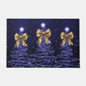Christmas Sparkling Trees Navy Blue Faux Gold Bow  Deurmat (Voorkant)