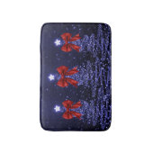 Christmas Sparkling Trees Navy Blue Faux Red Bow  Badmat (Voorkant Verticaal)