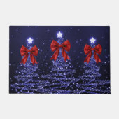 Christmas Sparkling Trees Navy Blue Faux Red Bow  Deurmat (Voorkant)
