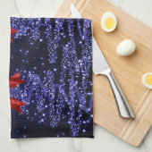 Christmas Sparkling Trees Navy Blue Faux Red Bow  Theedoek (Quarter Fold)