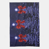 Christmas Sparkling Trees Navy Blue Faux Red Bow  Theedoek (Verticaal)