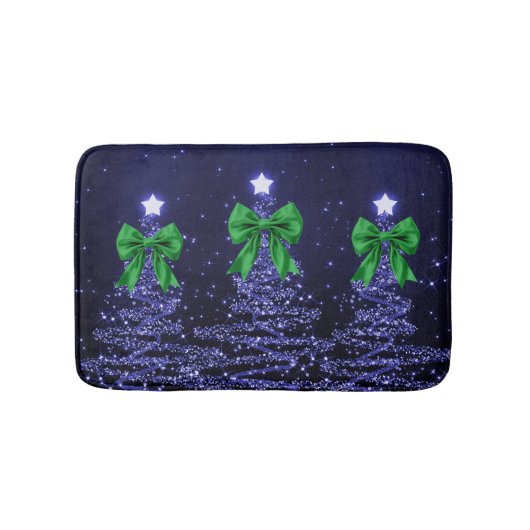 Christmas Sparkling Trees Navy Blue Green Bow  Badmat (Voorkant)