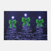 Christmas Sparkling Trees Navy Blue Green Bow Deurmat (Voorkant)