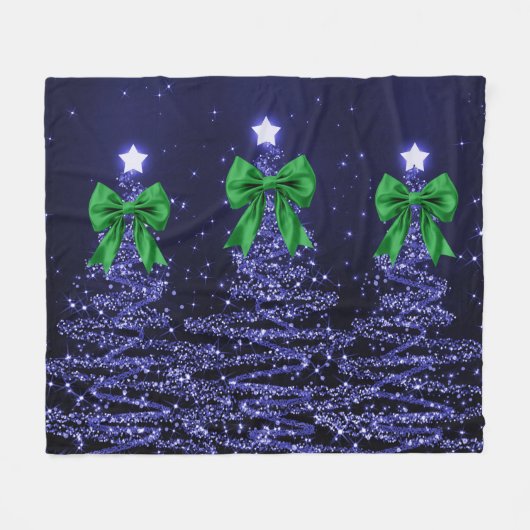 Christmas Sparkling Trees Navy Blue Green Bow  Fleece Deken (Voorkant (Horizontaal))