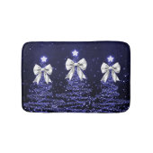 Christmas Sparkling Trees Navy Faux Silver Bow Badmat (Voorkant)