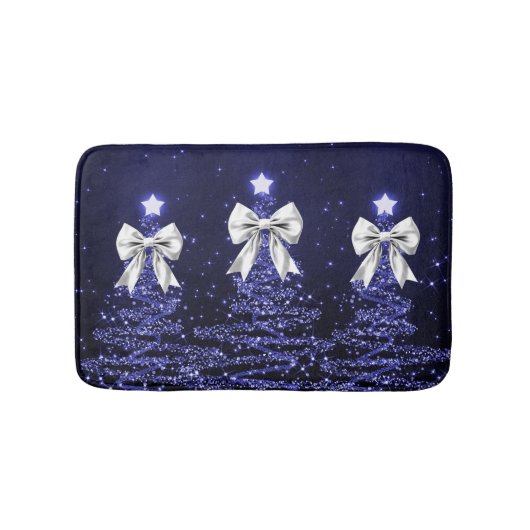 Christmas Sparkling Trees Navy Faux Silver Bow Badmat (Voorkant)