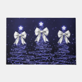Christmas Sparkling Trees Navy Faux Silver Bow  Deurmat (Voorkant)