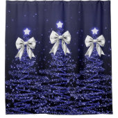 Christmas Sparkling Trees Navy Silver Faux Bow  Douchegordijn (Voorkant)