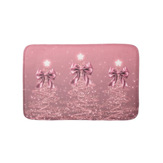 Christmas Sparkling Trees Pink Blush Faux Bow  Badmat (Voorkant)