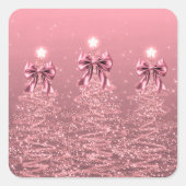 Christmas Sparkling Trees Pink Blush Faux Bow  Vierkante Sticker (Voorkant)