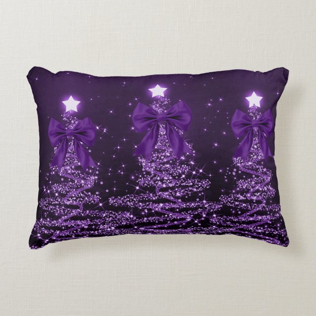 Christmas Sparkling Trees Purple Faux Bow  Accent Kussen (Voorkant)
