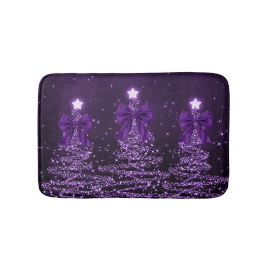 Christmas Sparkling Trees Purple Faux Bow  Badmat (Voorkant)
