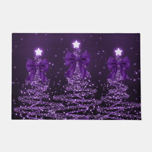 Christmas Sparkling Trees Purple Faux Bow  Deurmat (Voorkant)