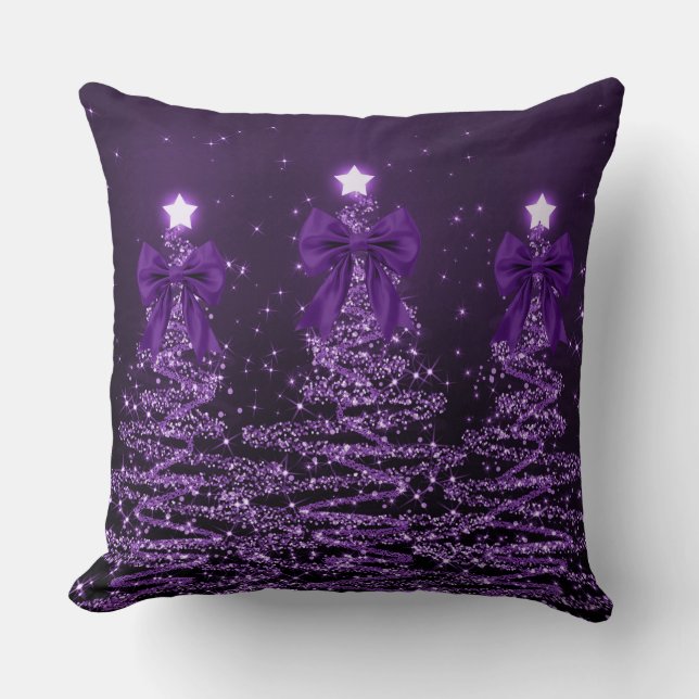 Christmas Sparkling Trees Purple Faux Bow  Kussen (Voorkant)