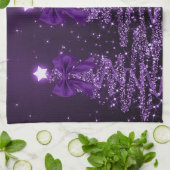 Christmas Sparkling Trees Purple Faux Bow  Theedoek (Gevouwen)