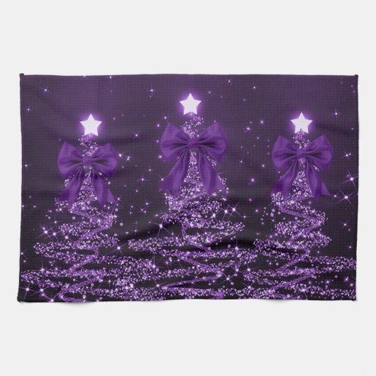 Christmas Sparkling Trees Purple Faux Bow  Theedoek (Horizontaal)