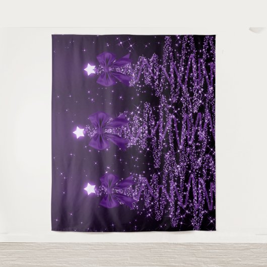 Christmas Sparkling Trees Purple Faux Bow  Wandkleed (Voorkant)