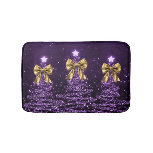 Christmas Sparkling Trees Purple Faux Gold Bow Badmat (Voorkant)