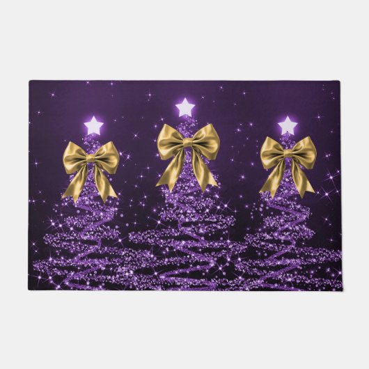 Christmas Sparkling Trees Purple Faux Gold Bow Deurmat (Voorkant)