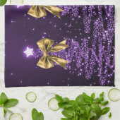 Christmas Sparkling Trees Purple Faux Gold Bow  Theedoek (Gevouwen)