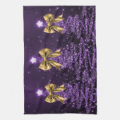 Christmas Sparkling Trees Purple Faux Gold Bow  Theedoek (Verticaal)