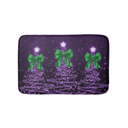Christmas Sparkling Trees Purple Faux Green Bow Badmat (Voorkant)