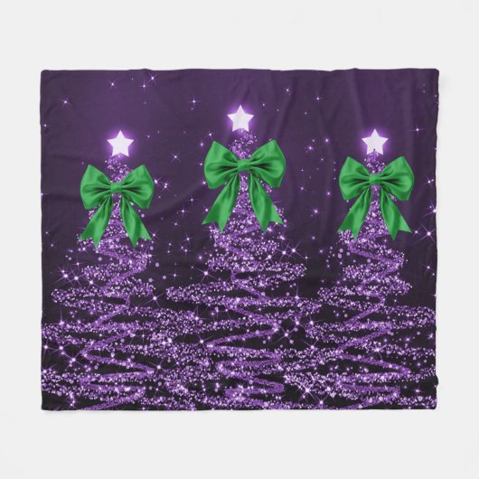 Christmas Sparkling Trees Purple Faux Green Bow  Fleece Deken (Voorkant (Horizontaal))