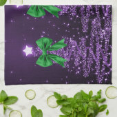 Christmas Sparkling Trees Purple Faux Green Bow  Theedoek (Gevouwen)