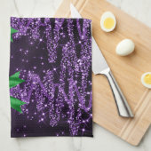 Christmas Sparkling Trees Purple Faux Green Bow  Theedoek (Quarter Fold)