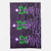 Christmas Sparkling Trees Purple Faux Green Bow  Theedoek (Verticaal)