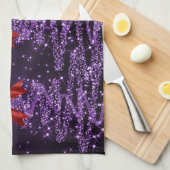 Christmas Sparkling Trees Purple Faux Red Bow Theedoek (Quarter Fold)