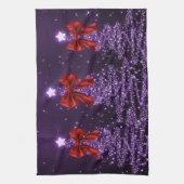 Christmas Sparkling Trees Purple Faux Red Bow Theedoek (Verticaal)