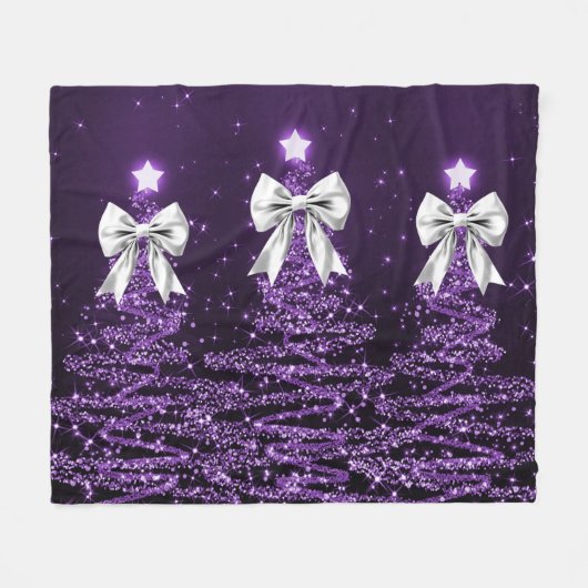 Christmas Sparkling Trees Purple Faux Silver Bow Fleece Deken (Voorkant (Horizontaal))