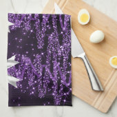 Christmas Sparkling Trees Purple Faux Silver Bow Theedoek (Quarter Fold)