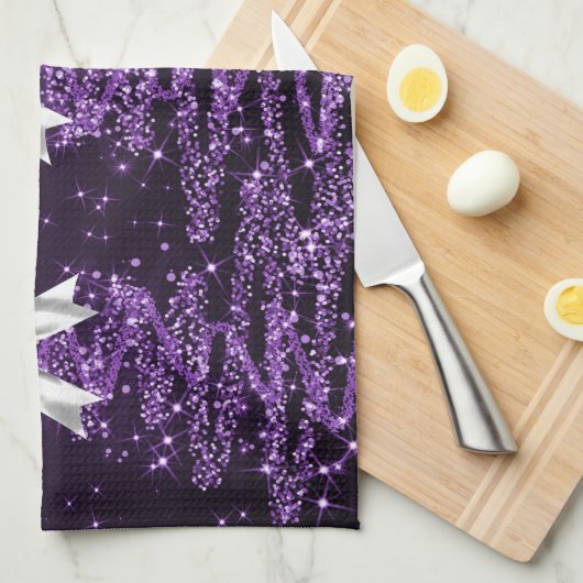 Christmas Sparkling Trees Purple Faux Silver Bow  Theedoek (Quarter Fold)