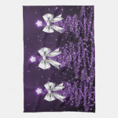 Christmas Sparkling Trees Purple Faux Silver Bow Theedoek (Verticaal)