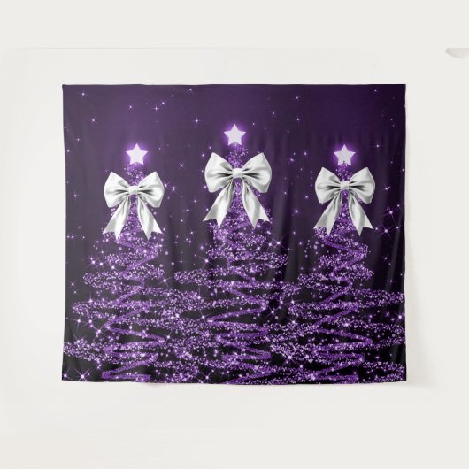 Christmas Sparkling Trees Purple Faux Silver Bow Wandkleed (Voorkant (horizontaal))