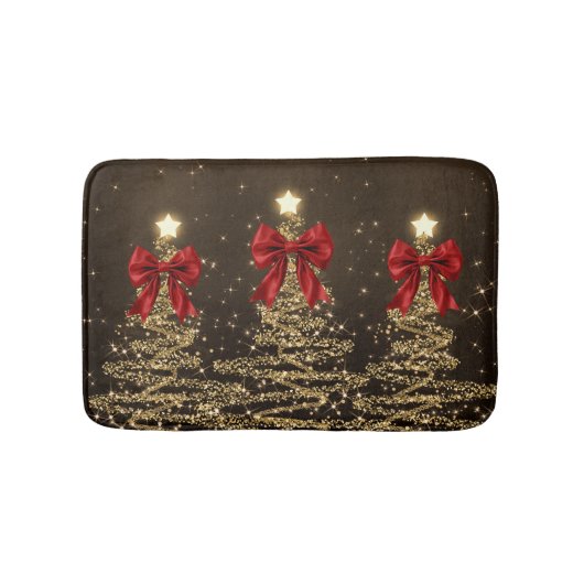 Christmas Sparkling Trees Red Gold Faux Bow  Badmat (Voorkant)