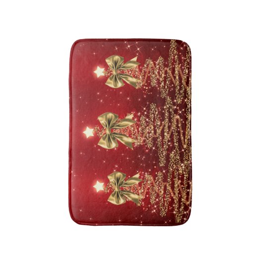 Christmas Sparkling Trees Red Gold Faux Bow Badmat (Voorkant Verticaal)