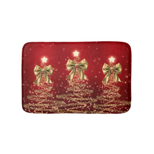 Christmas Sparkling Trees Red Gold Faux Bow Badmat (Voorkant)