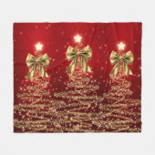 Christmas Sparkling Trees Red Gold Faux Bow Fleece Deken (Voorkant (Horizontaal))
